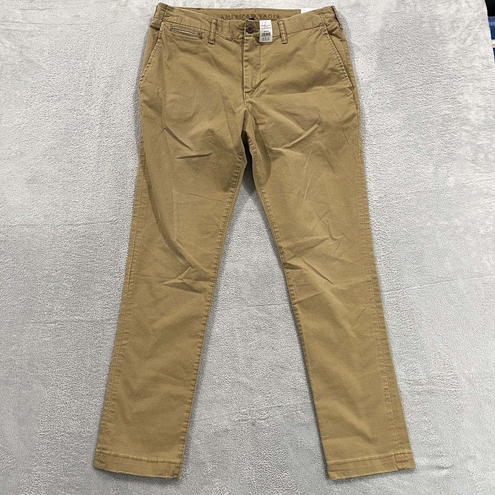 American Eagle Chino Pants Men 34x31.5* Slim Straight Flex Lived In Khaki Career